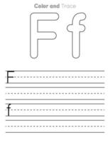 f foglio di lavoro di tracciamento delle lettere. foglio di lavoro per bambini traccia lettere maiuscole e minuscole o alfabeto vettore