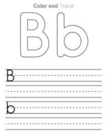 b foglio di lavoro per il tracciamento delle lettere. foglio di lavoro per bambini traccia lettere maiuscole e minuscole o alfabeto vettore