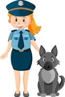 personaggio dei cartoni animati dell'ufficiale di polizia con un cane su sfondo bianco vettore