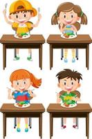 set di bambini che mangiano una colazione sana