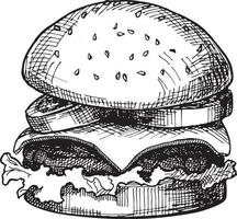 illustrazione disegnata a mano dell'hamburger. cheeseburger vettore