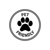 segno pet friendly, timbro con zampa animale. icona adesivo ingresso consentito cane e gatto. illustrazione vettoriale