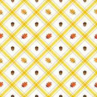 carino foglia di quercia ghianda autunno autunno elemento giallo arancione marrone striscia diagonale linea a strisce inclinazione plaid a scacchi tartan bufalo scott motivo a quadretti illustrazione carta da imballaggio, tappetino da picnic, sciarpa