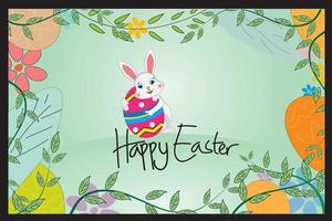 felice giorno di pasqua uovo e coniglietto vettore cartone animato