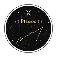 Pesci. segno zodiacale e costellazione in un cerchio. set di segni zodiacali in stile doodle, disegnati a mano. vettore