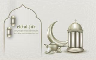 modello di carta di saluto islamico eid mubarak, sfondo con lanterna e luna crescente vettore