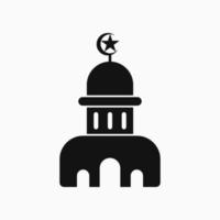 cupola della moschea con luna e icona piena di stelle. bianco e nero. silhouette o stile pieno. adatto per icone, loghi, simboli e segni vettore