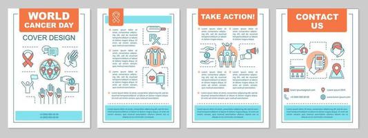 layout del modello di brochure della giornata mondiale del cancro. oncologia. consapevolezza e prevenzione del cancro. volantino, opuscolo, design di stampa di volantini. salute globale. layout di pagina vettoriali per riviste, relazioni annuali, poster