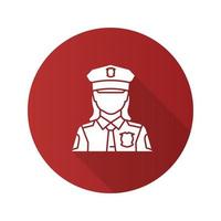 icona del glifo con ombra lunga design piatto poliziotta. poliziotto. poliziotto. illustrazione della siluetta di vettore