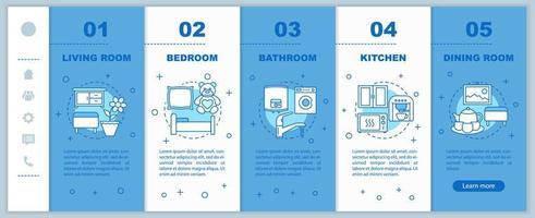 modello vettoriale di pagine Web mobili per l'onboarding della vita domestica. idea di interfaccia del sito Web per smartphone reattiva con illustrazioni lineari. schermate dettagliate della pagina web di appartamenti o case. concetto di colore