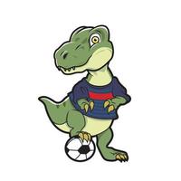 dinosauri carino giocare a calcio illustrazione vettoriale mascotte design