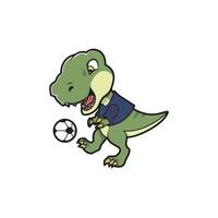 dinosauri carino giocare a calcio illustrazione vettoriale mascotte design