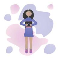 donna con tablet, illustrazione colorata vettore
