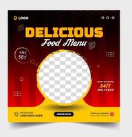 modello di post banner social media pizza. banner sociale per pizza, design banner per pizza, modello di social media fast food per ristorante. design banner post pizza social media con colore blu e arancione. vettore