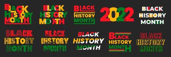 mese della storia nera 2022. disegni vettoriali di storia afroamericana con testo, mappa per poster, stampa, carta, banner, sfondo. set vettoriale del mese della storia nera. disegno del testo del mese della storia nera