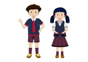 illustrazione vettoriale di ragazzo studente e ragazza studentessa con tuta scolastica isolata su sfondo bianco