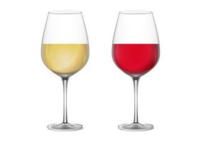 bicchieri da vino con vino bianco e rosso. illustrazione vettoriale di bicchieri da vino isolati su sfondo bianco