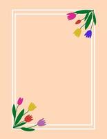 cornice di tulipani colorati disegnati a mano. bordo, decorazione per biglietto di auguri, invito, San Valentino, festa della donna o della mamma vettore