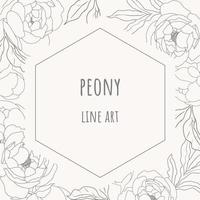 doodle line art peonia fiore cerchio corona cornice quadrata minima banner sfondo vettore