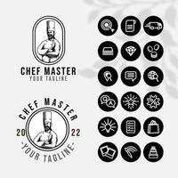 logo della cucina del cuoco unico per il modello del ristorante e del bar dell'alimento con l'icona vettore