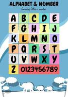alfabeto e numeri. un poster per imparare lettere e numeri. adatto per i media educativi per i bambini vettore