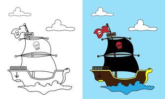 foglio da colorare nave pirata. adatto per prodotti per bambini vettore