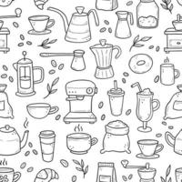 doodle disegnato a mano modello semaless di caffè vettore