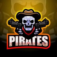 design del logo della mascotte esport del teschio dei pirati vettore