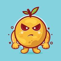 mascotte personaggio frutta arancione serio con espressione arrabbiata cartone animato isolato in stile piatto design vettore