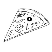 semplice disegno vettoriale in contorno nero. un pezzo di pizza è isolato su uno sfondo bianco. cucina tradizionale italiana, fast food.