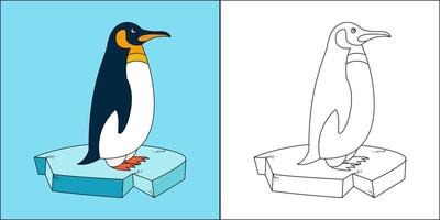 pinguino su ghiaccio adatto per l'illustrazione vettoriale della pagina da colorare dei bambini
