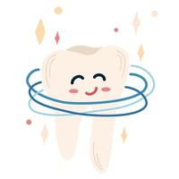 dente. dente sano del fumetto felice. cure odontoiatriche. per i bambini istruzioni su lavarsi i denti, stampare e libretti. illustrazione di tiraggio della mano di vettore isolata su sfondo bianco.