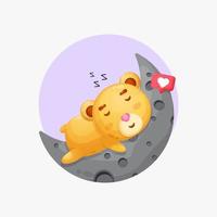 illustrazione di un simpatico orso che dorme sulla luna vettore