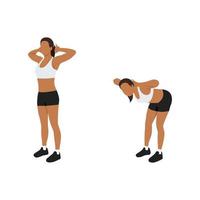 donna sportiva che fa esercizio di buongiorno per allenamento sul retro. illustrazione vettoriale piatta isolata su sfondo bianco