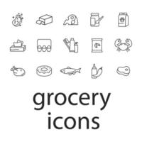 set di icone di generi alimentari. elementi di vettore di simbolo del pacchetto di generi alimentari per il web infografico
