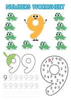 foglio di lavoro con numeri per bambini in età prescolare. attività numerica. esercizi di apprendimento dei numeri tracciamento del numero vettore