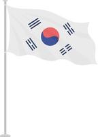 bandiera nazionale della corea del sud su palo oggetto vettore colore semi piatto
