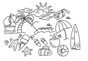 set di icone estive disegnate a mano. disegno di scarabocchio vettore