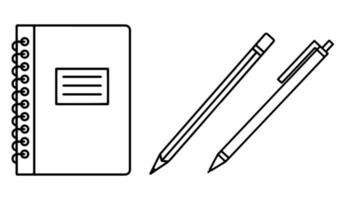 illustrazione vettoriale dell'icona di taccuino, matita e penna.