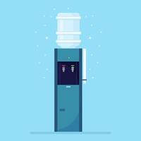 distributore d'acqua per ufficio, refrigeratore in plastica con bottiglia grande piena su sfondo blu. disegno vettoriale
