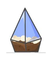 illustrazione vettoriale di pentola triangolare di vetro. vaso di vetro affilato con terra e pietre all'interno.