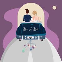 coppia sposata su un vettore modello colorato matrimonio auto