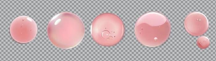 set di gocce o strisci di gel liquido rosa trasparente trasparente isolato su sfondo trasparente. gel di siero di bellezza, campione di cerchio di lozione per la cura della pelle vettore