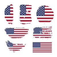 bandiera del grunge degli stati uniti. set di bandiera americana d'epoca. illustrazione di riserva di vettore. 4 luglio, onda sgangherata del giorno dell'indipendenza americana nei colori della bandiera nazionale su sfondo bianco.