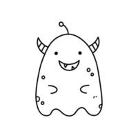 mostro carino e divertente isolato su sfondo bianco. illustrazione disegnata a mano di vettore in stile doodle. perfetto per disegni di Halloween, carte, logo, decorazioni. personaggio dei cartoni animati.