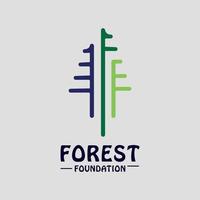 design del logo della società di gestione forestale con il simbolo dell'albero vettore