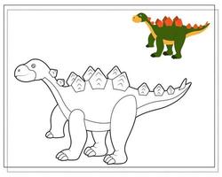 libro da colorare per bambini, simpatico cartone animato dinosauro vettore
