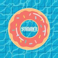 ciao estate banner illustrazione vettoriale, anello di gomma che galleggia sull'acqua in piscina vettore