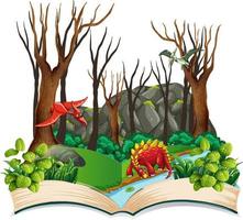 libro di dinosauro nella foresta vettore