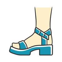 icona di colore blu con tacco a blocco. design di calzature eleganti da donna. scarpe casual femminili, sandali estivi moderni da donna vista laterale. accessorio di abbigliamento retrò alla moda. illustrazione vettoriale isolata